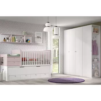 Habitación bebé con cuna convertible en habitación infantil, y armario