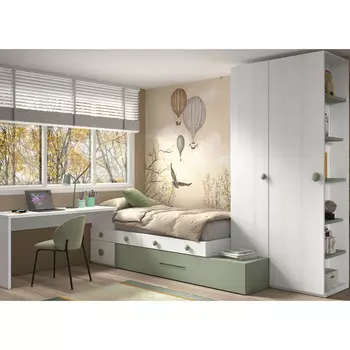▷ Dormitorio Juvenil con Cama Nido, Armario y Zona de Estudio Personalizable