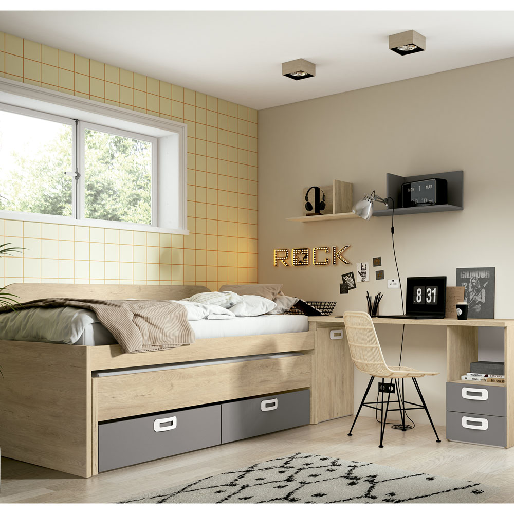 Dormitorio juvenil cama + cama nido, armario ropero y zona de estudio F158