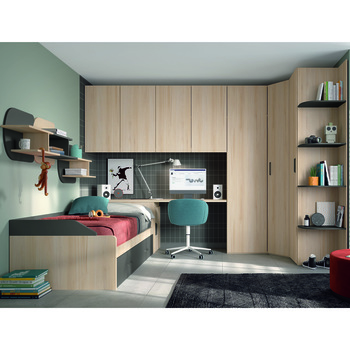 Moderno dormitorio juvenil completo con armario y zona de estudio