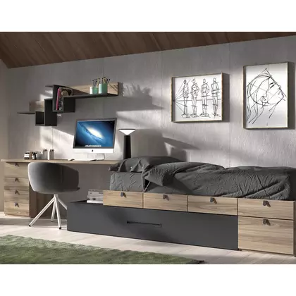 Dormitorio juvenil con cama adicional y mesa de estudio F153