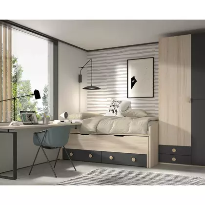 Dormitorio juvenil con 2 camas, armario, zona estudio F013