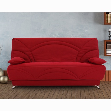 Sofá Cama Rojo Pasión - Acolchado con Figuras Circulares y Reposamanos AR-SR4