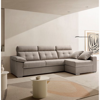 Sofá cama chaise longue MP-NRA.CH en marrón cuero, espacioso y elegante