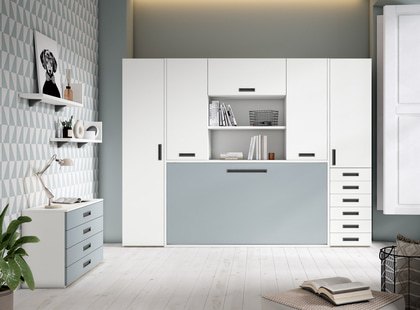 Cama abatible de 90 con estanterías y almacenamiento YA 0353
