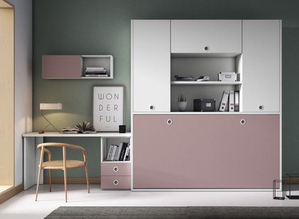 Cama plegable YA 0392 con mueble superior y estanterías