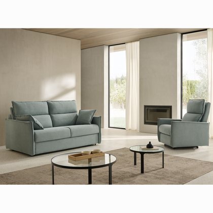 Sofá cama MP-HG en azul verdoso con respaldo alto