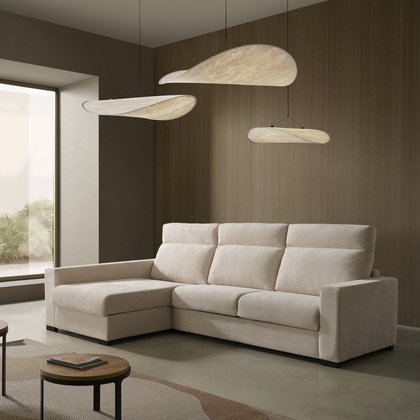 Sofá cama chaise longue MP-CRN.CH en color natural con apertura italiana