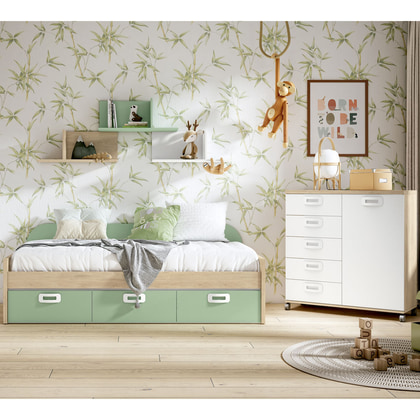Cama nido recto con 3 cajones en verde menta EX J162-BIS1