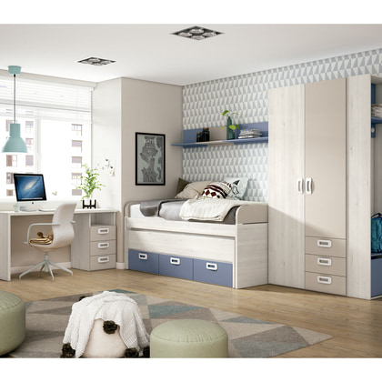 Compacto juvenil EX J165-BIS1 con cama desplazable y cajones en azul