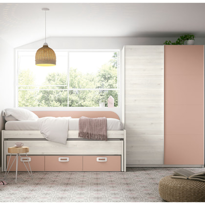 Compacto EX J165-BIS1 con cama desplazable y almacenaje en rosa