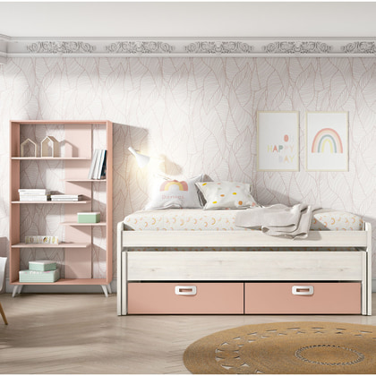 Cama compacta juvenil EX J507-BIS1 con cama nido y 2 cajones con ruedas