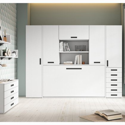 Cama abatible horizontal con altillo y estanterías YA-0353